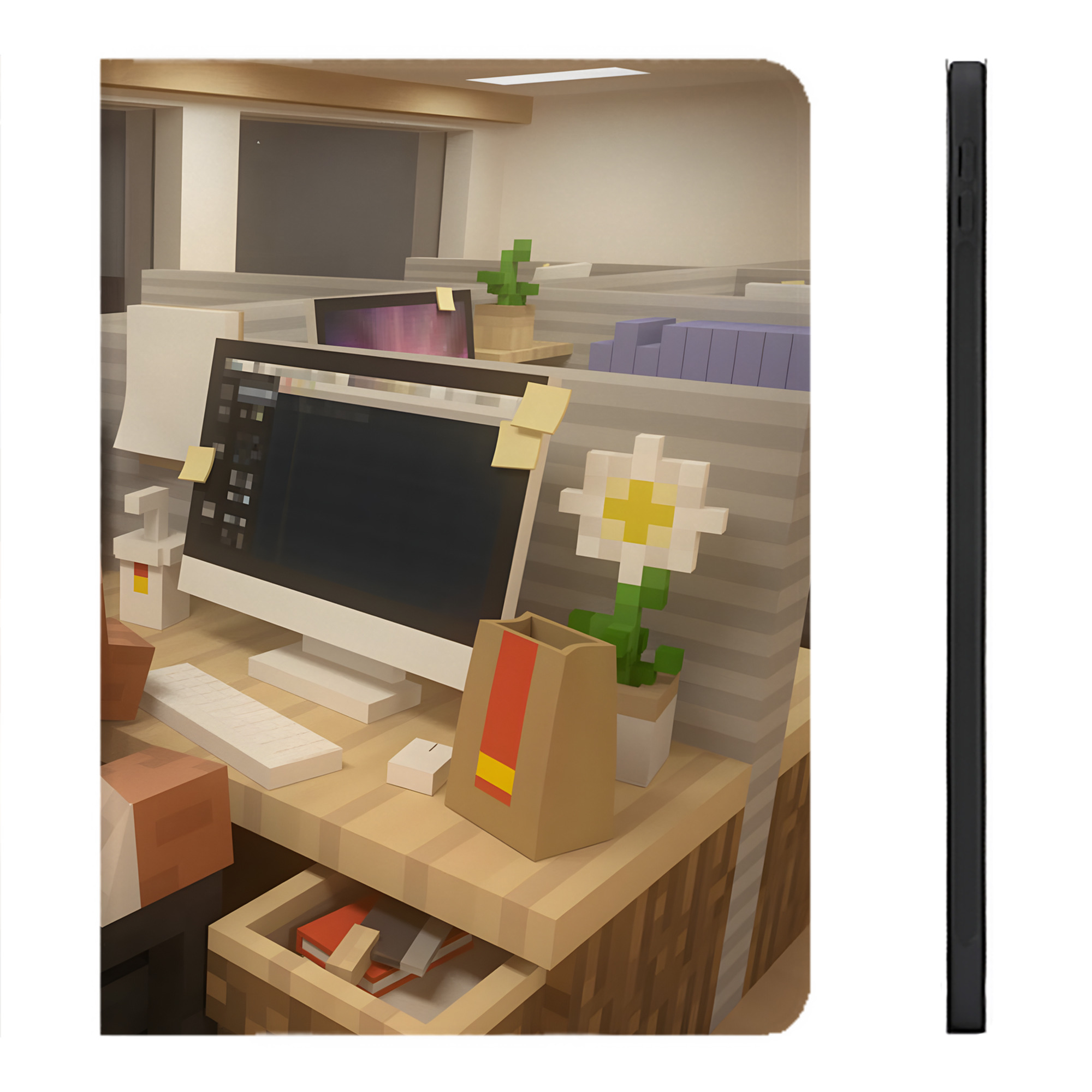 （画像用） マインクラフト ブロックの世界 Minecraft MC Block world IPadケース ペンホルダー付き ブックスタイルデザイン